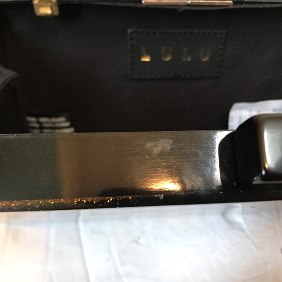 Lulu NYC NEW Zebra Acrylic Box Clutch Glitter Crossbody Shoulder Bag Gold Black - Picture 6 of 16